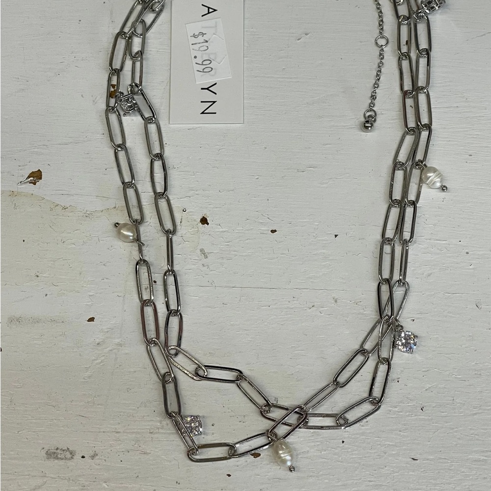 Silver Link Pearl Necklace